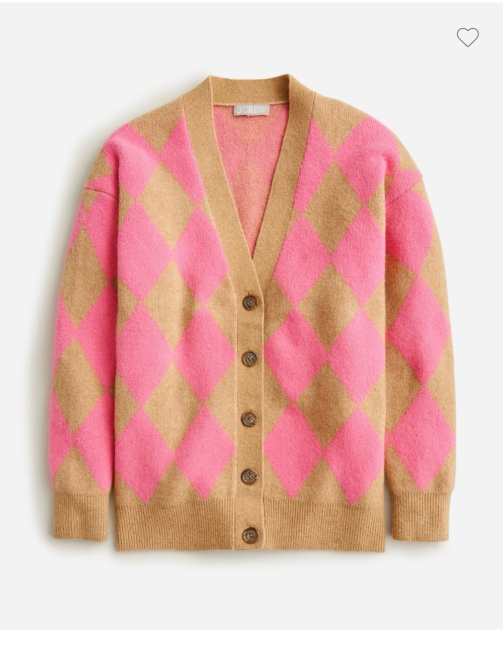 J.Crew Argyle V-Neck Cardigan Sweater Supersoft Yarn XS “Hthr Acorn Azalea” EUC